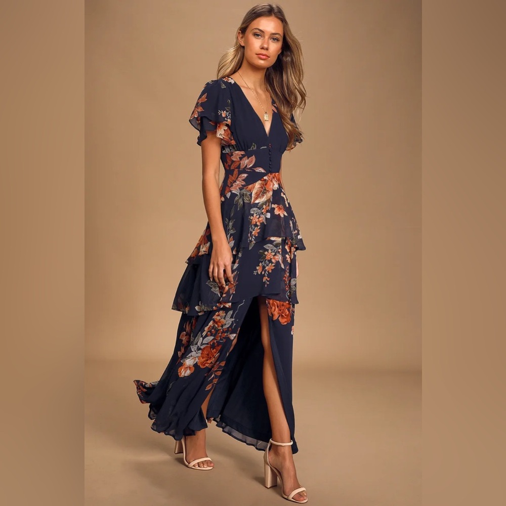 NWT Lulus Midnight mood tiered maxi dress - Picture 2 of 4